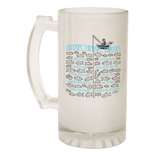 Fishing Excuses Fish - Novelty Funny Frosted Stein - Gift Boxed