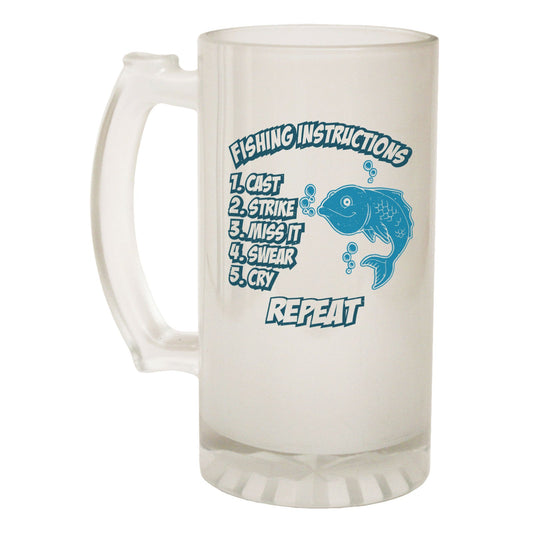 Fishing Instructions Fish - Novelty Funny Frosted Stein - Gift Boxed