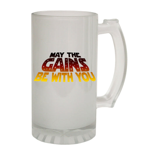 Gains Be With You Gym - Novelty Funny Frosted Stein - Gift Boxed