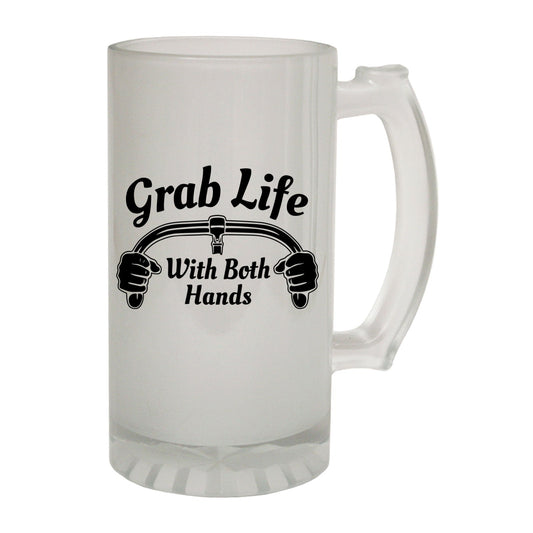 Grab Life Hands Cycling - Novelty Funny Frosted Stein - Gift Boxed