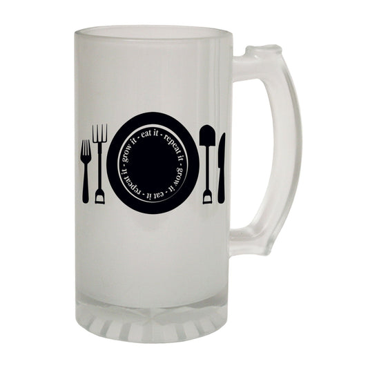 Grow Eat Repeat Vegetarian - Novelty Funny Frosted Stein - Gift Boxed