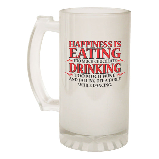 Happiness Eating Drinking - Novelty Funny Frosted Stein - Gift Boxed