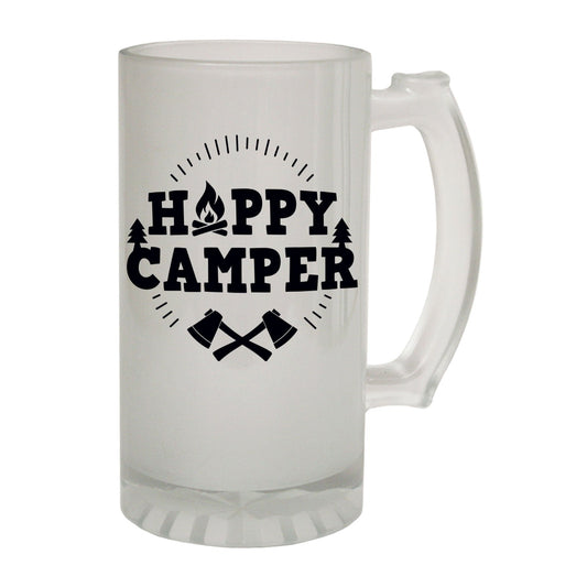 Happy Camper Camping - Novelty Funny Frosted Stein - Gift Boxed