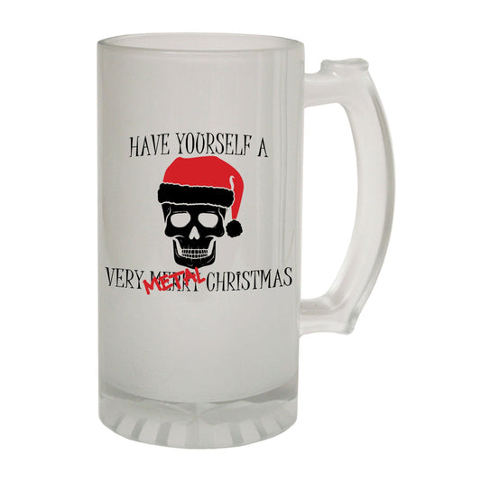 Have A Metal Christmas Rock - Novelty Funny Frosted Stein - Gift Boxed