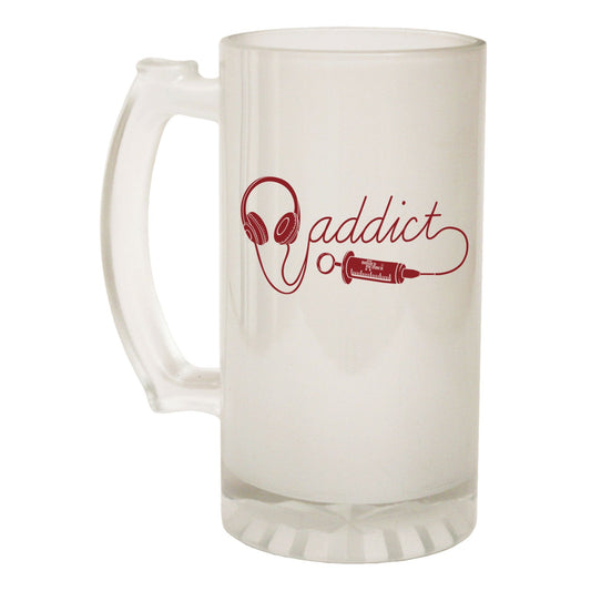 Headphones Addict DJ Music - Novelty Funny Frosted Stein - Gift Boxed
