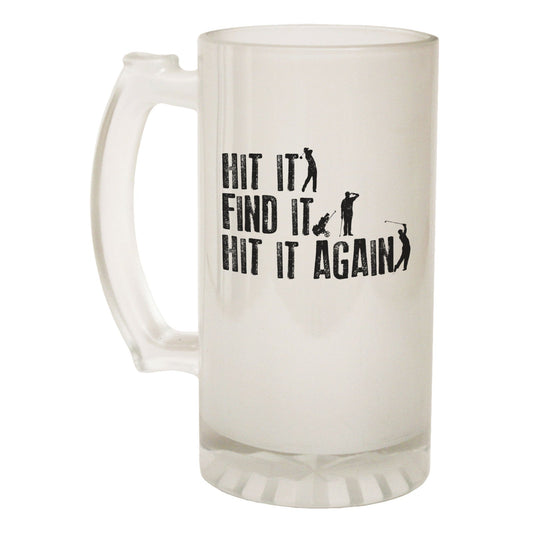Hit It Find It Golfing Golfer - Novelty Funny Frosted Stein - Gift Boxed
