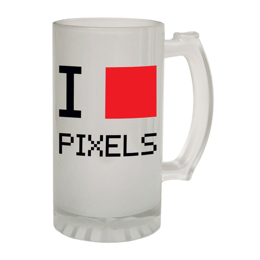I Love Pixels Geek - Novelty Funny Frosted Stein - Gift Boxed