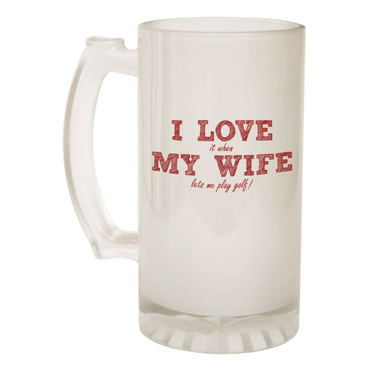 I Love Wife Lets Golf Golfing - Novelty Funny Frosted Stein - Gift Boxed