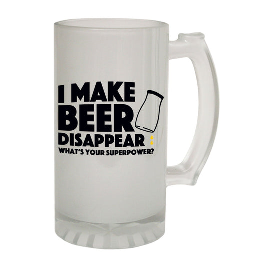 I Make Beer Dissappear - Novelty Funny Frosted Stein - Gift Boxed