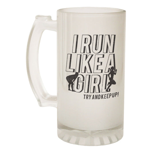 I Run Like A Girl Runner - Novelty Funny Frosted Stein - Gift Boxed