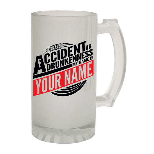 In Case Accident Your Name - Novelty Funny Frosted Stein - Gift Boxed