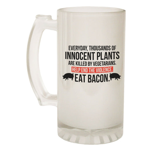 Innocent Plants Killed Bacon - Novelty Funny Frosted Stein - Gift Boxed