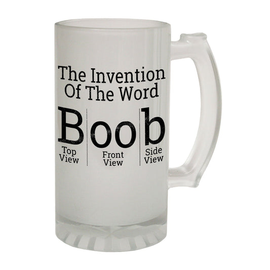 Invention Word Boob Rude - Novelty Funny Frosted Stein - Gift Boxed