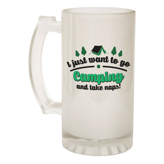 Just Want Camping Tent - Novelty Funny Frosted Stein - Gift Boxed