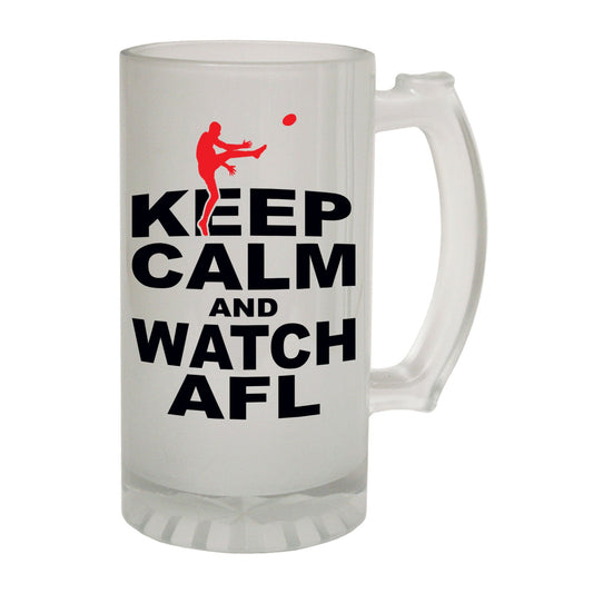 Keep Calm Watch AFL - Novelty Funny Frosted Stein - Gift Boxed