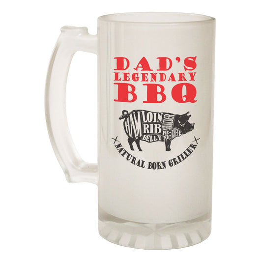 Legendary BBQ Dads Grill Cook - Novelty Funny Frosted Stein - Gift Boxed