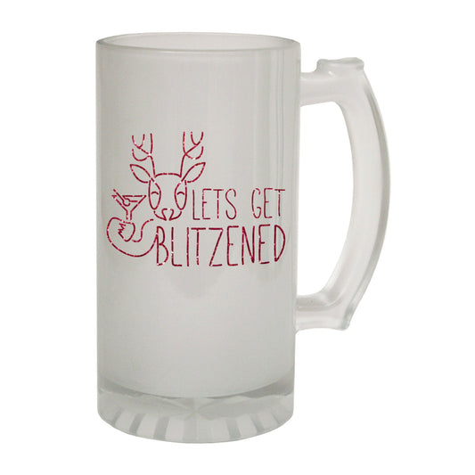 Lets Get Blitzened Cycling - Novelty Funny Frosted Stein - Gift Boxed