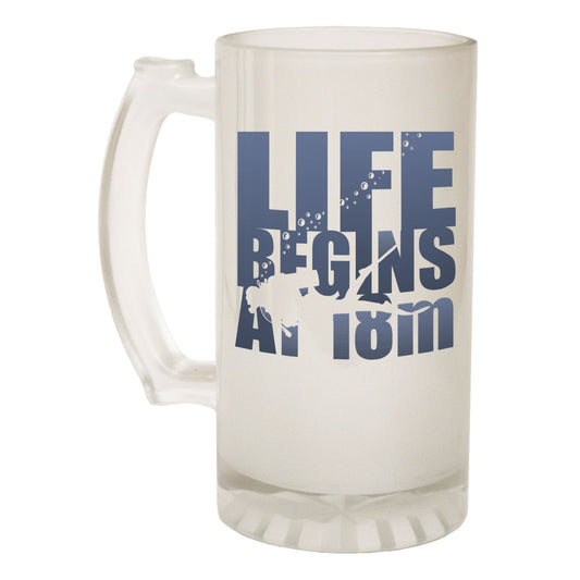 Life Begins 18M Diving - Novelty Funny Frosted Stein - Gift Boxed