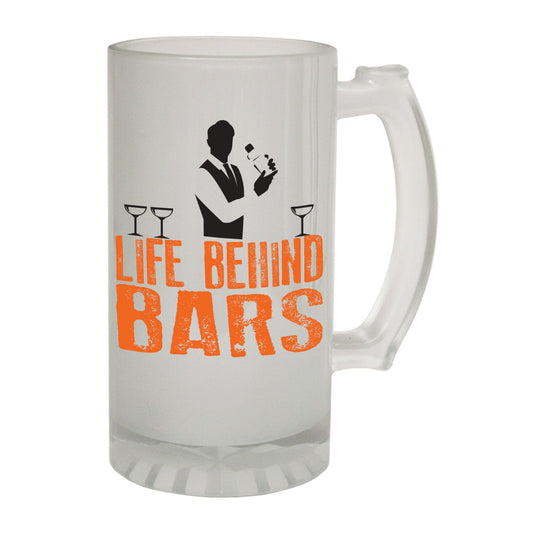 Life Behind Bars Bartender - Novelty Funny Frosted Stein - Gift Boxed