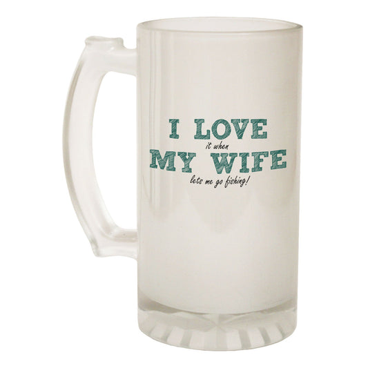 Love My Wife Fishing - Novelty Funny Frosted Stein - Gift Boxed
