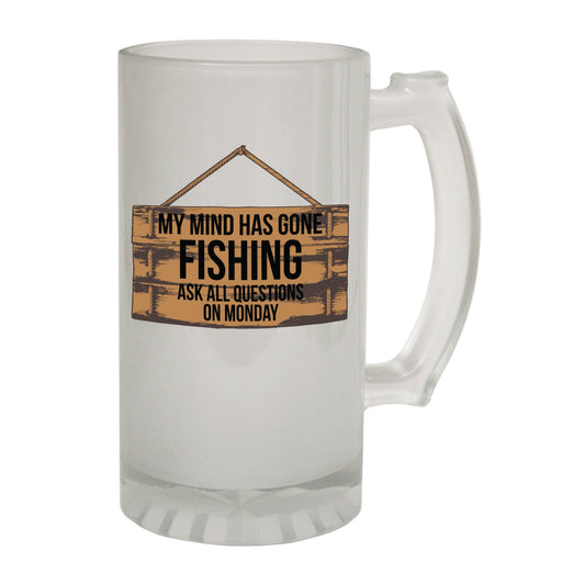 Mind Fishing Fisherman - Novelty Funny Frosted Stein - Gift Boxed