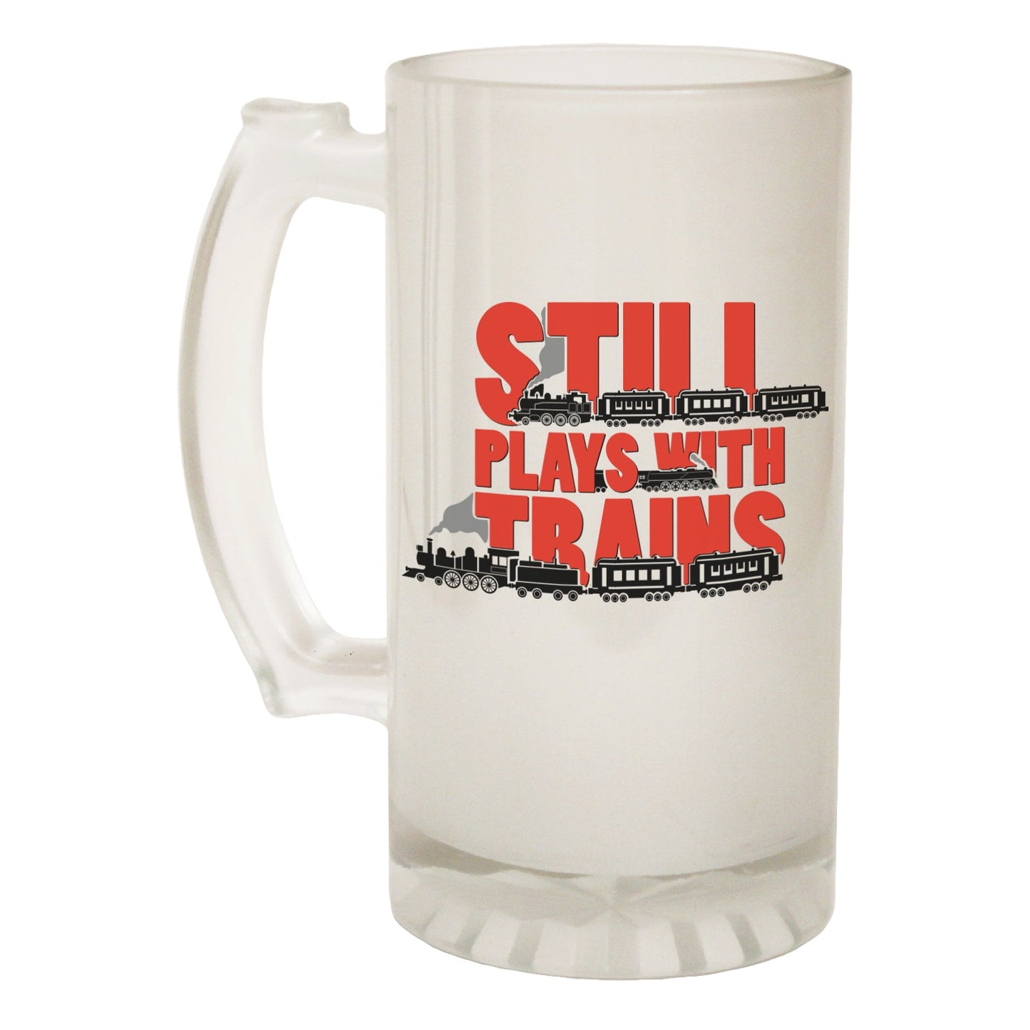 Still Plays With Trains - Novelty Funny Frosted Stein - Gift Boxed