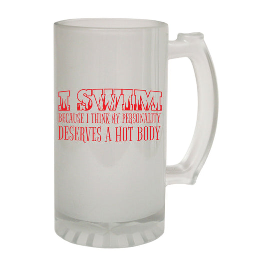 Swim Because Personality - Novelty Funny Frosted Stein - Gift Boxed