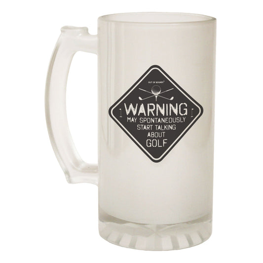 Warning May Talk Golf - Novelty Funny Frosted Stein - Gift Boxed