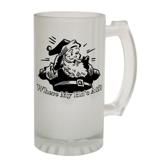 Where My Hos At Xmas - Novelty Funny Frosted Stein - Gift Boxed