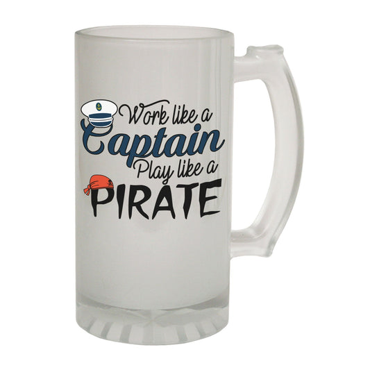 Work Captain Pirate - Novelty Funny Frosted Stein - Gift Boxed