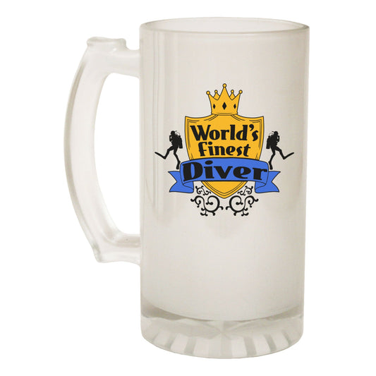 Worlds Finest Diver Scuba - Novelty Funny Frosted Stein - Gift Boxed
