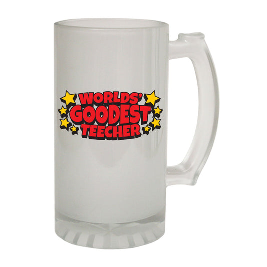 Worlds Goodest Teacher Joke - Novelty Funny Frosted Stein - Gift Boxed