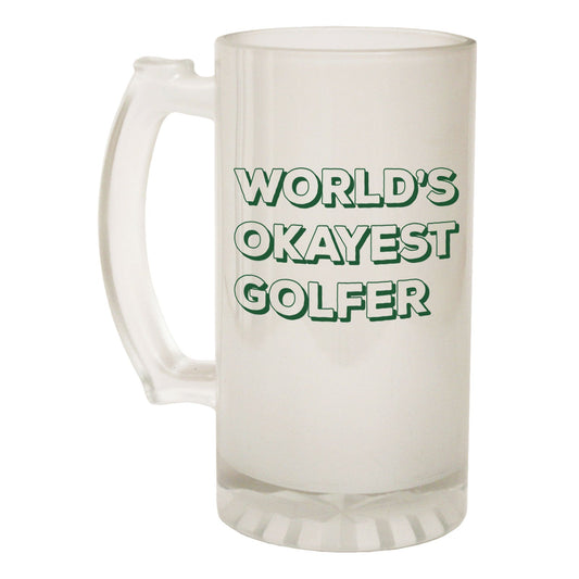 Worlds Okayest Golfer - Novelty Funny Frosted Stein - Gift Boxed