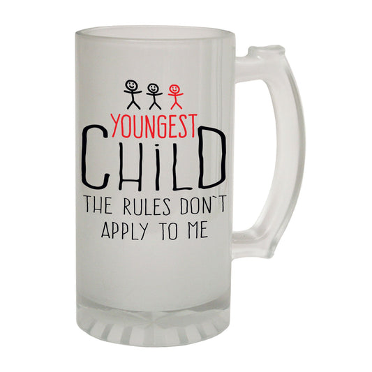Youngest Child 3 Rules Family - Novelty Funny Frosted Stein - Gift Boxed