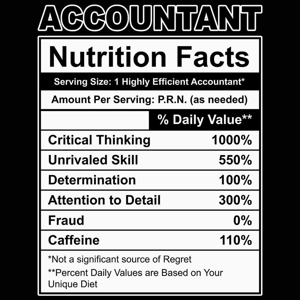 Accountant Nutrition Facts - Mens 123t Funny T-Shirt Tshirts