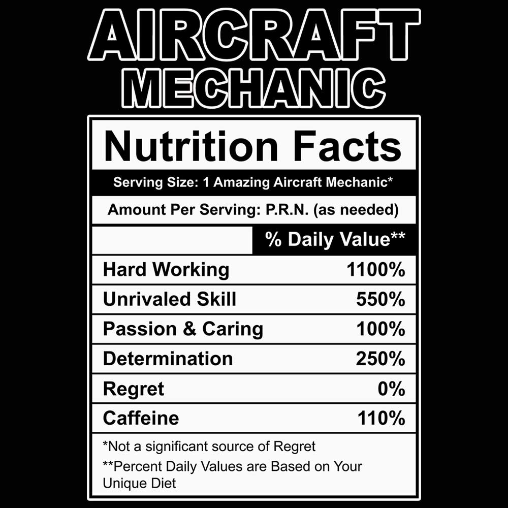 Aircraft Mechanic Nutrition Facts - Mens 123t Funny T-Shirt Tshirts