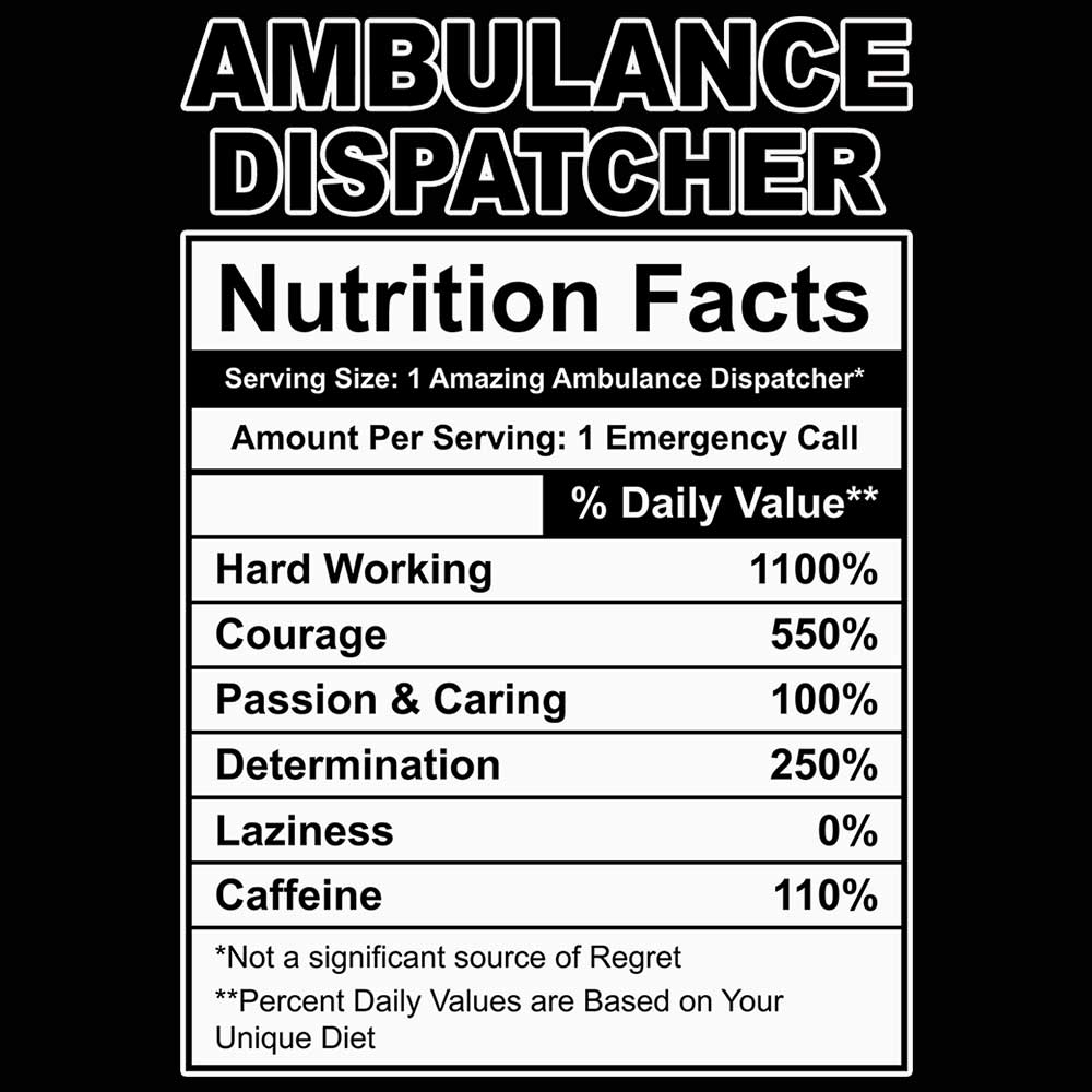 Ambulance Dispatcher Nutrition Facts - Mens 123t Funny T-Shirt Tshirts