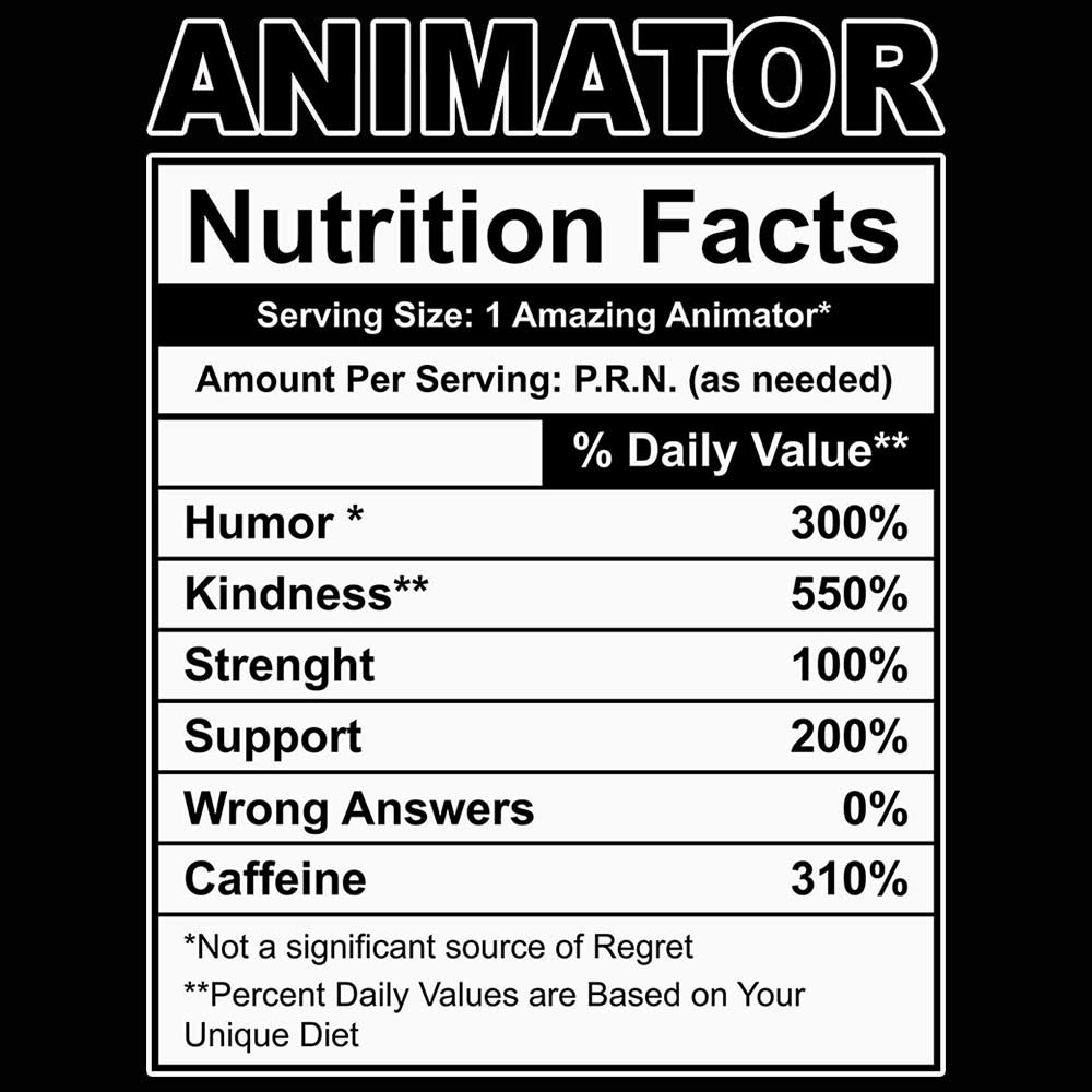 Animator Nutrition Facts - Mens 123t Funny T-Shirt Tshirts