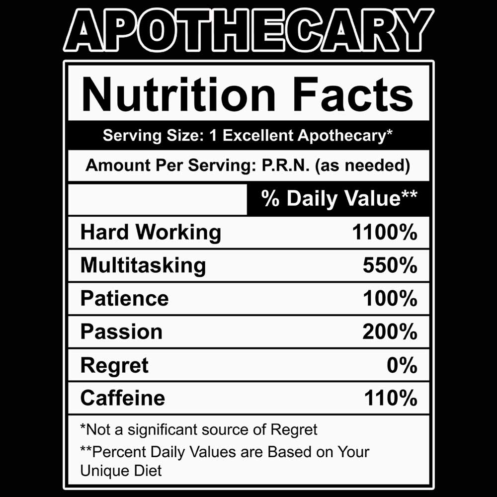 Apothecary Nutrition Facts - Mens 123t Funny T-Shirt Tshirts