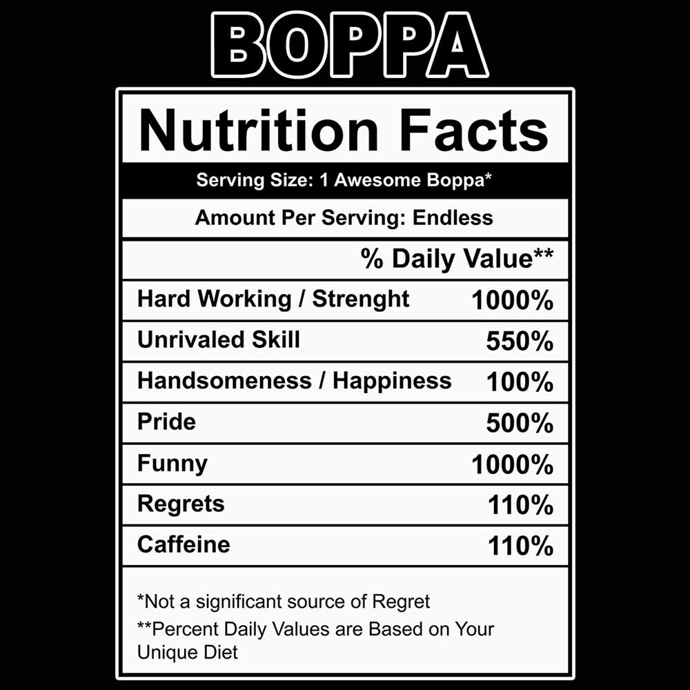 Boppa Nutrition Facts - Mens 123t Funny T-Shirt Tshirts