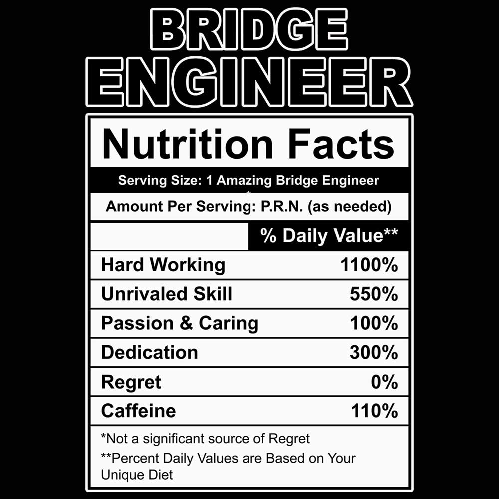 Bridge Engineer Nutrition Facts - Mens 123t Funny T-Shirt Tshirts
