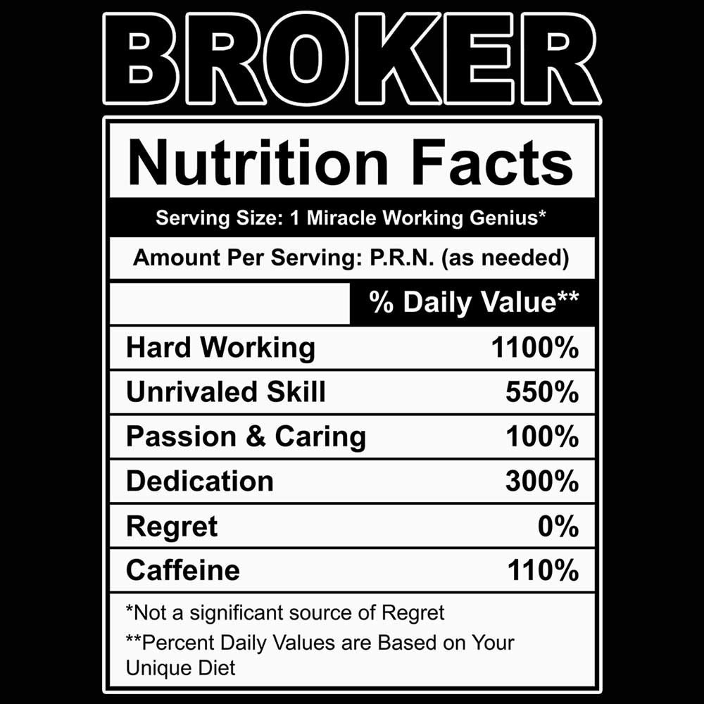Broker Nutrition Facts - Mens 123t Funny T-Shirt Tshirts