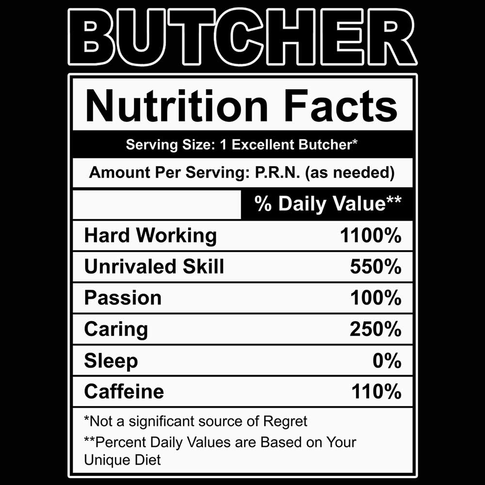 Butcher Nutrition Facts - Mens 123t Funny T-Shirt Tshirts