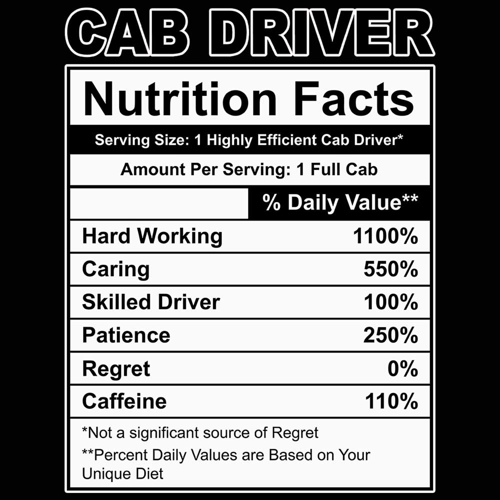 Cab Driver Nutrition Facts - Mens 123t Funny T-Shirt Tshirts