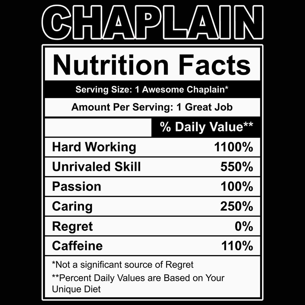 Chaplain Nutrition Facts - Mens 123t Funny T-Shirt Tshirts