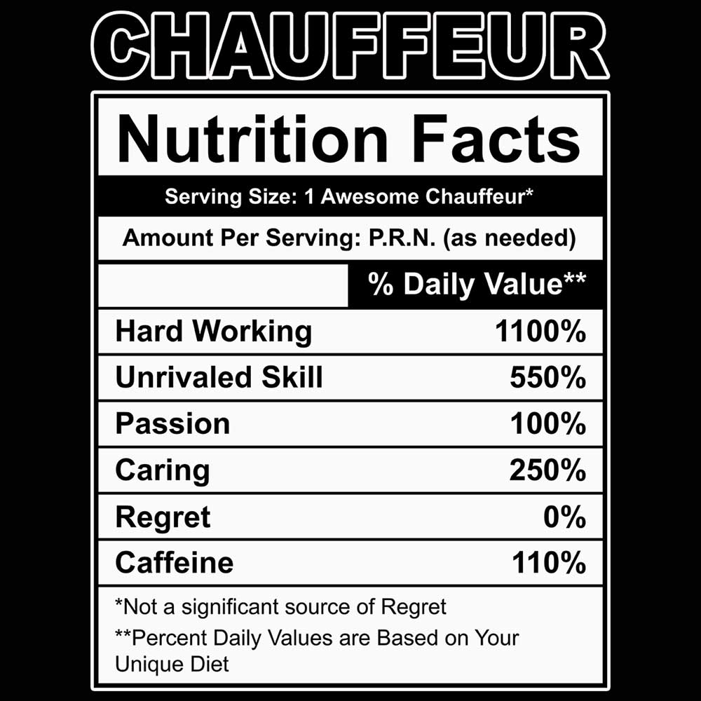 Chauffeur Nutrition Facts - Mens 123t Funny T-Shirt Tshirts