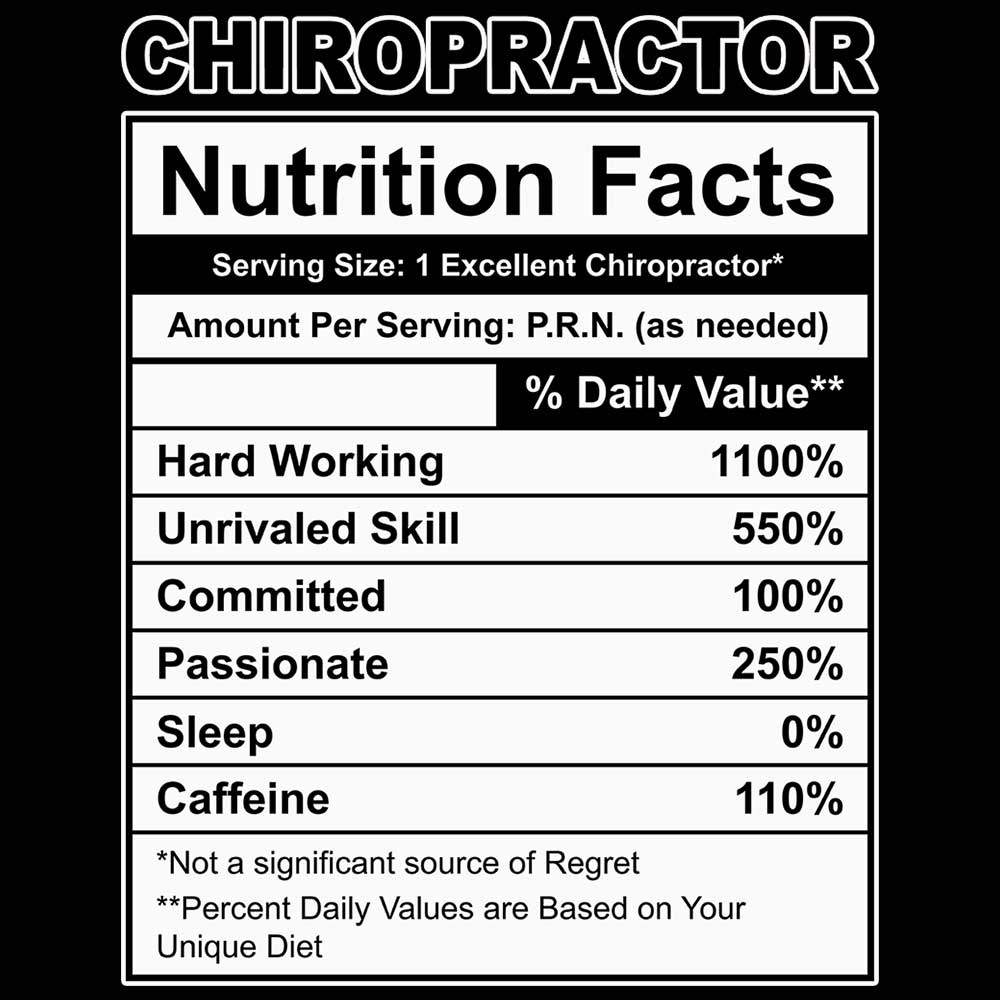 Chiropractor Nutrition Facts - Mens 123t Funny T-Shirt Tshirts