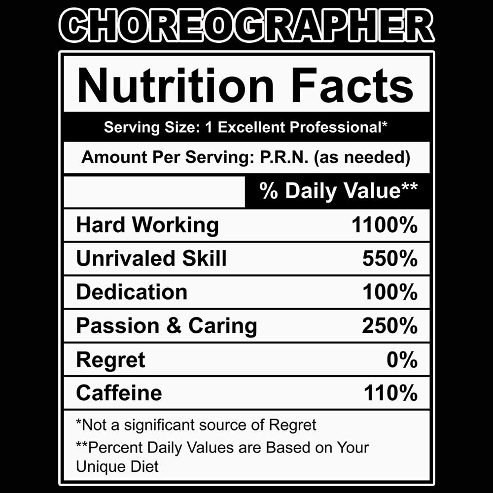 Choreographer Nutrition Facts - Mens 123t Funny T-Shirt Tshirts