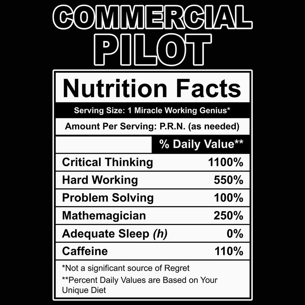 Commercial Pilot Nutrition Facts - Mens 123t Funny T-Shirt Tshirts