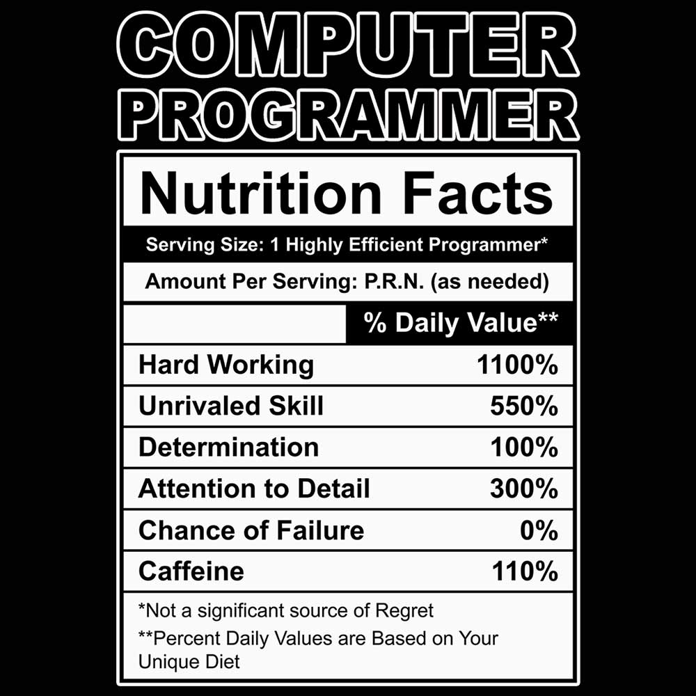 Computer Programmer Nutrition Facts - Mens 123t Funny T-Shirt Tshirts